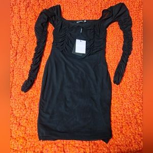 Pretty Little Thing Black Mesh Bardot dress